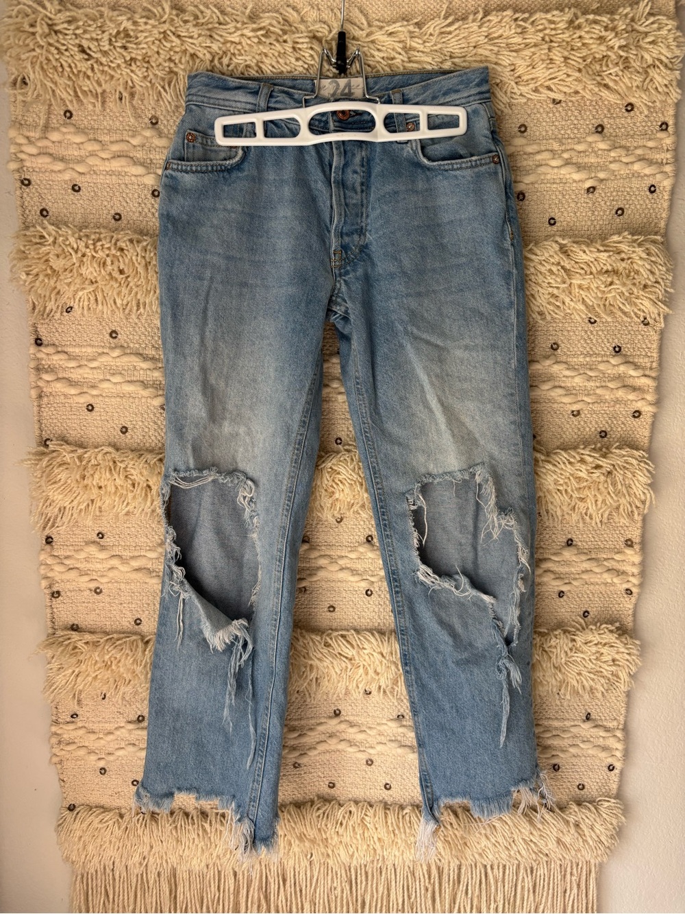 Free People Light Blue Distressed Cropped Jeans